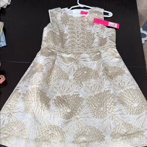 NWT Lilly Pulitzer Cream and Gold Floral Kids Dress